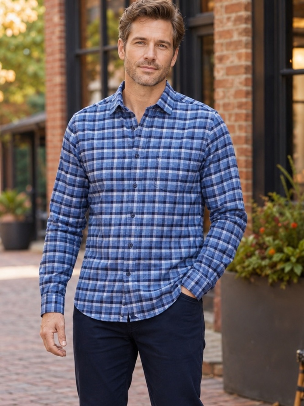 UNTUCKit Caylise Blue Plaid Cotton Button Down Shirt Large